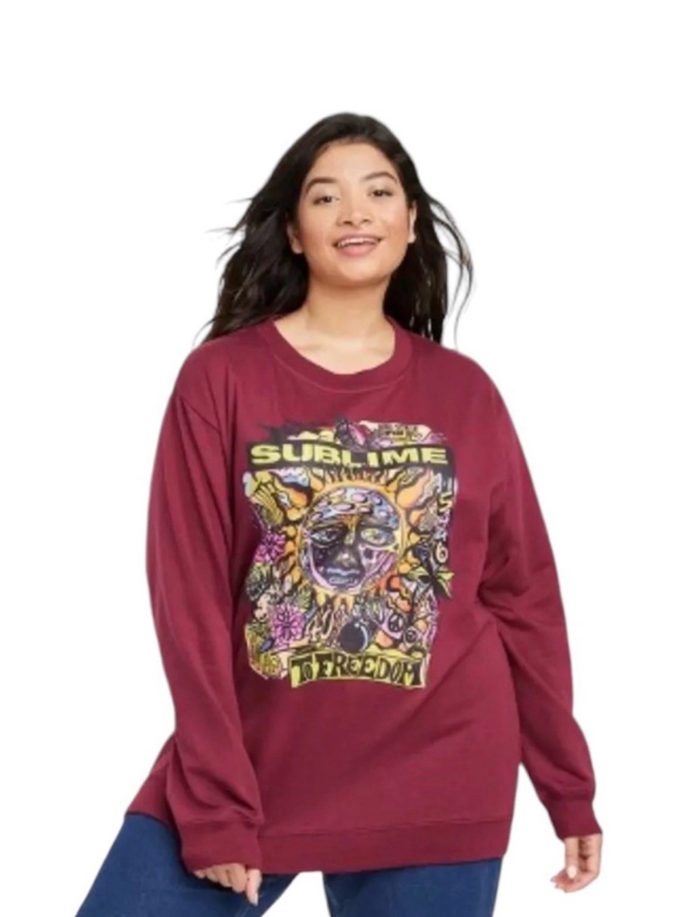 🌻 Sublime Women’s Graphic Crewneck Sweatshirt - Maroon